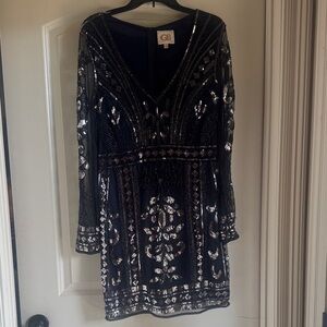 Gianni Bini Black and Silver Long Sleeve Dress